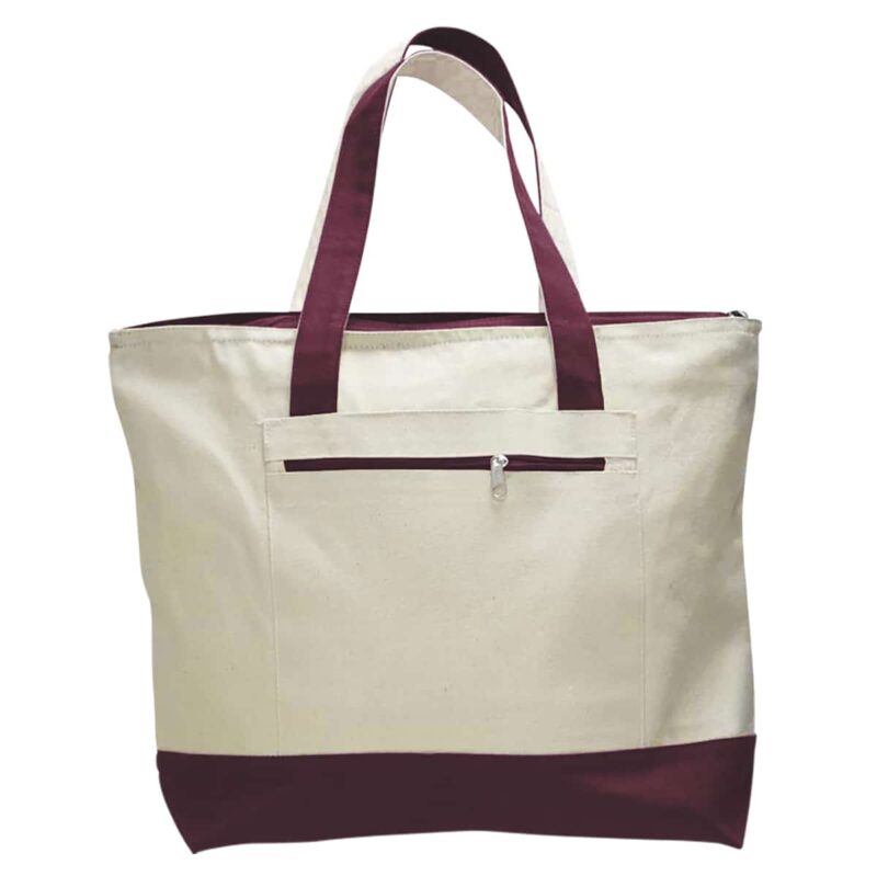 Heavy Large Canvas Tote Bag With Zipper and Color Handles zipper tote bag