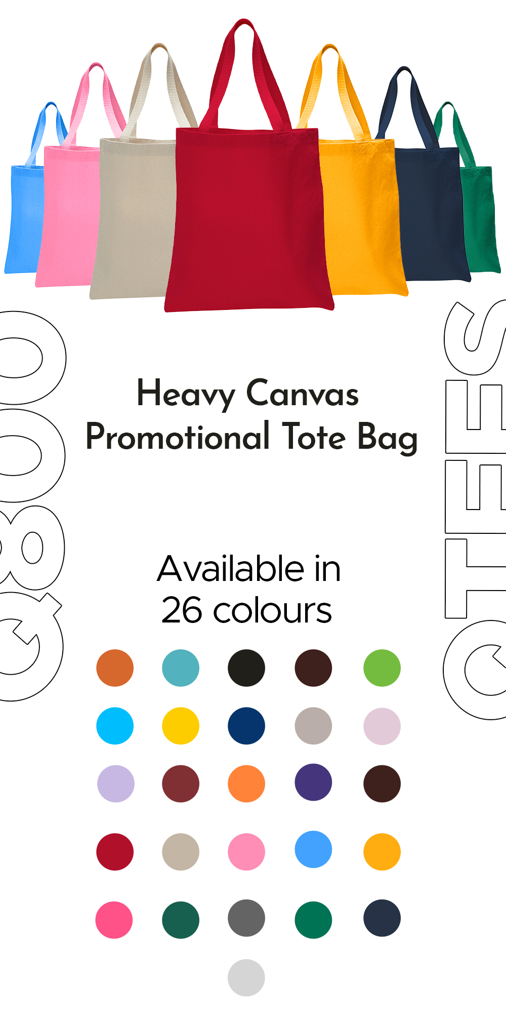 Q800 Heavy Canvas Promotional Tote Bag 26 different colors 