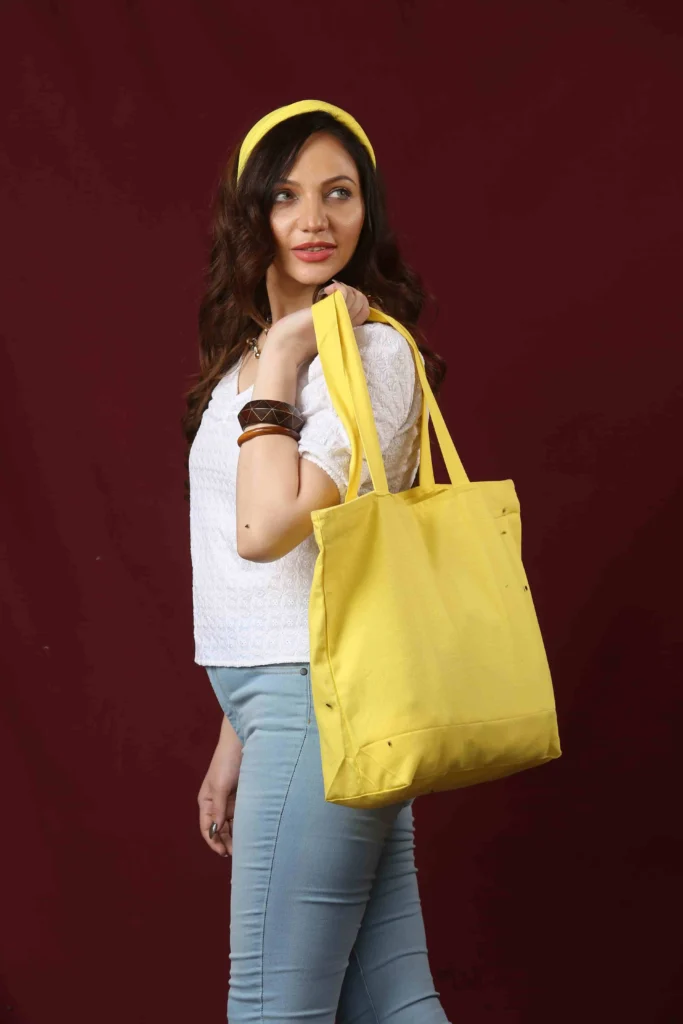 Large Heavy Tote Bag with Zipper in many colors yellow inside zipper cotton