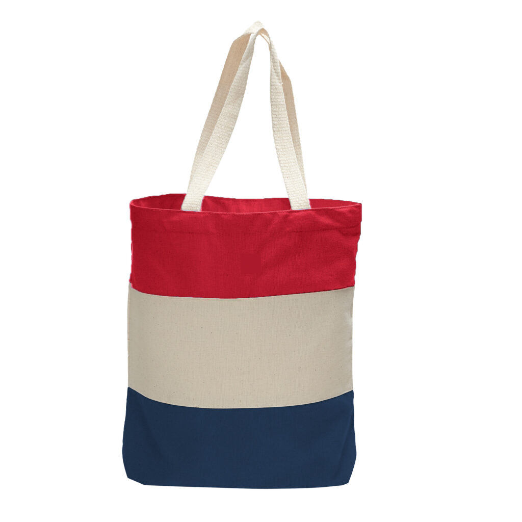 Product Spotlight Q-Tees Heavy Canvas Tri-Color Promotional Tote Bag (Q125900) 18 Q125900 red and navy