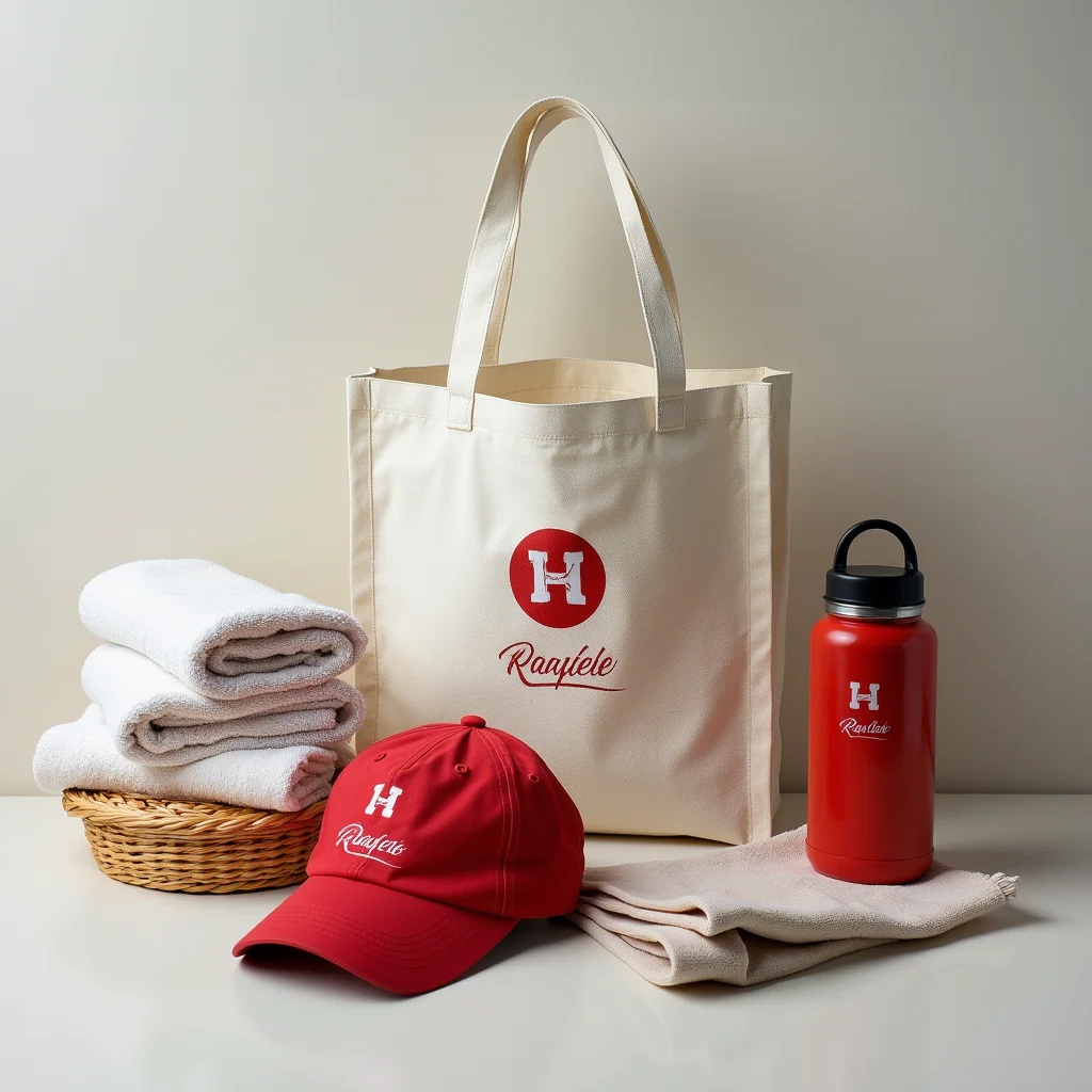 generate a picture where include items like canvas fabric tote bags with logo kitchen aprons with l onw3gtemugdfc2yzwqc7 3