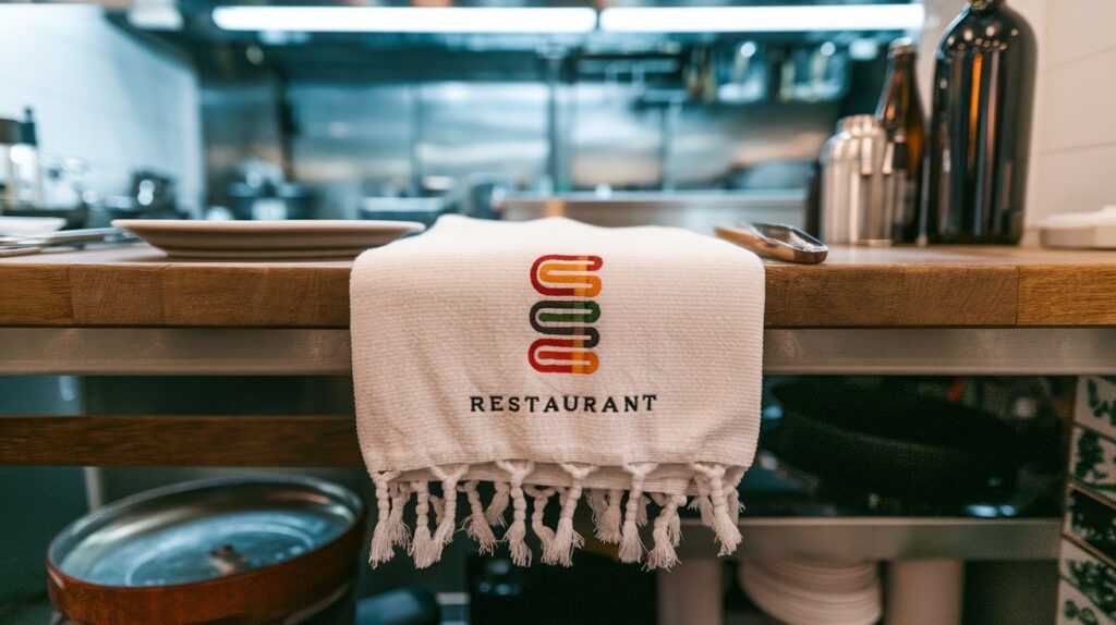 a white towel with fringes on the table