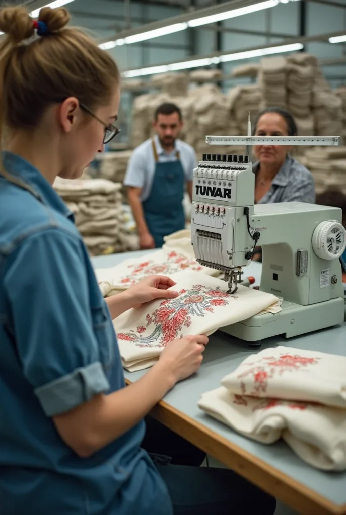 girl doing embroidery on a qtees tote bag Corporate Events