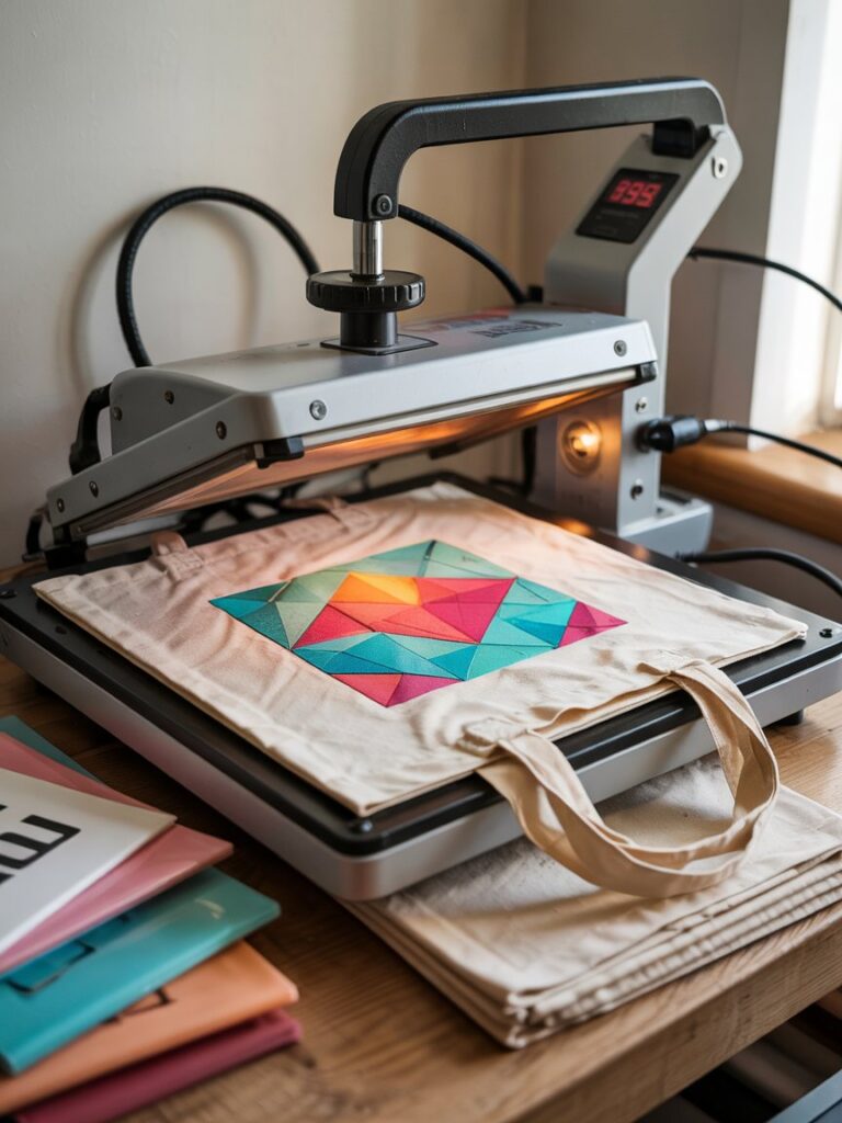 Heat transfer machine with tote bag