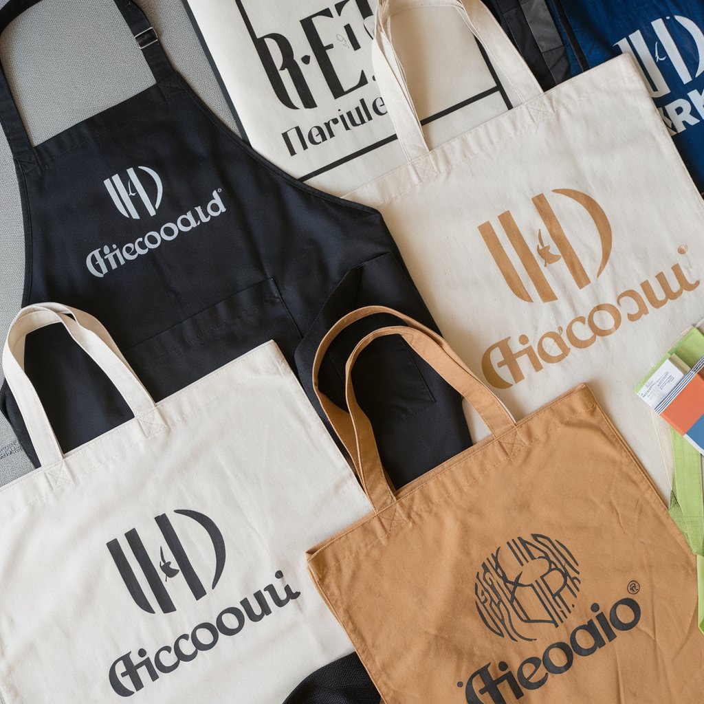 From Screen to Stitch: Choosing the Best Decoration Method for Tote Bags & Aprons 10 a photo of a variety of branded