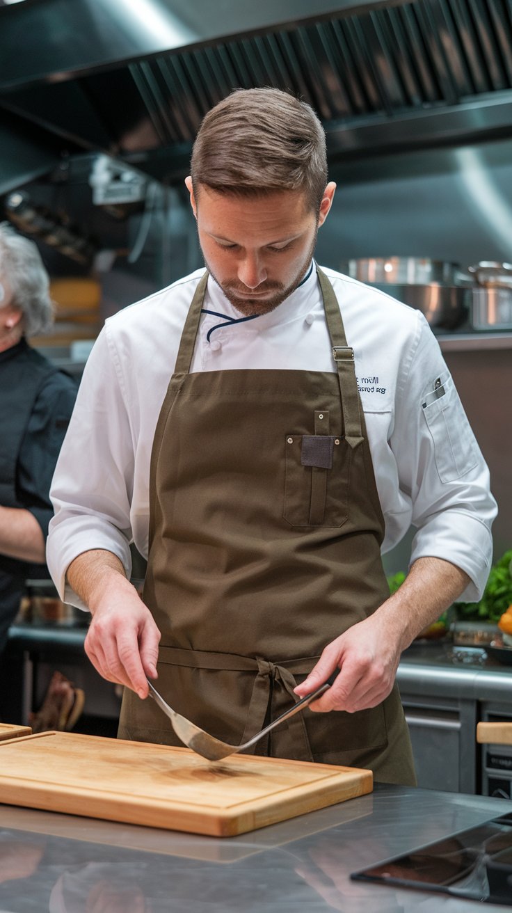 Product Spotlight — Q-Tees Full-Length Apron with 2 Patch Pockets (Q4350) 9 a photo of the apron in a real world set h6I7HOJmTaOfCRJMEGxgew e65rBPCST2