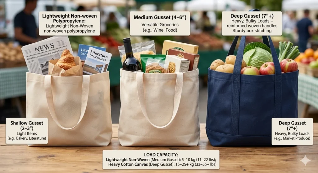Reusable Grocery Tote Bags: Why Gusseted Bags Perform Better 4 Gusset depth load capacity practical ranges to recommend